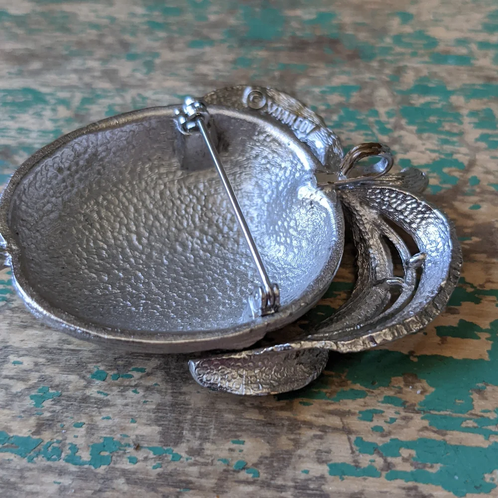 Vintage Sarah Coventry Silver-Tone Apple Brooch Pin with Necklace Pendant